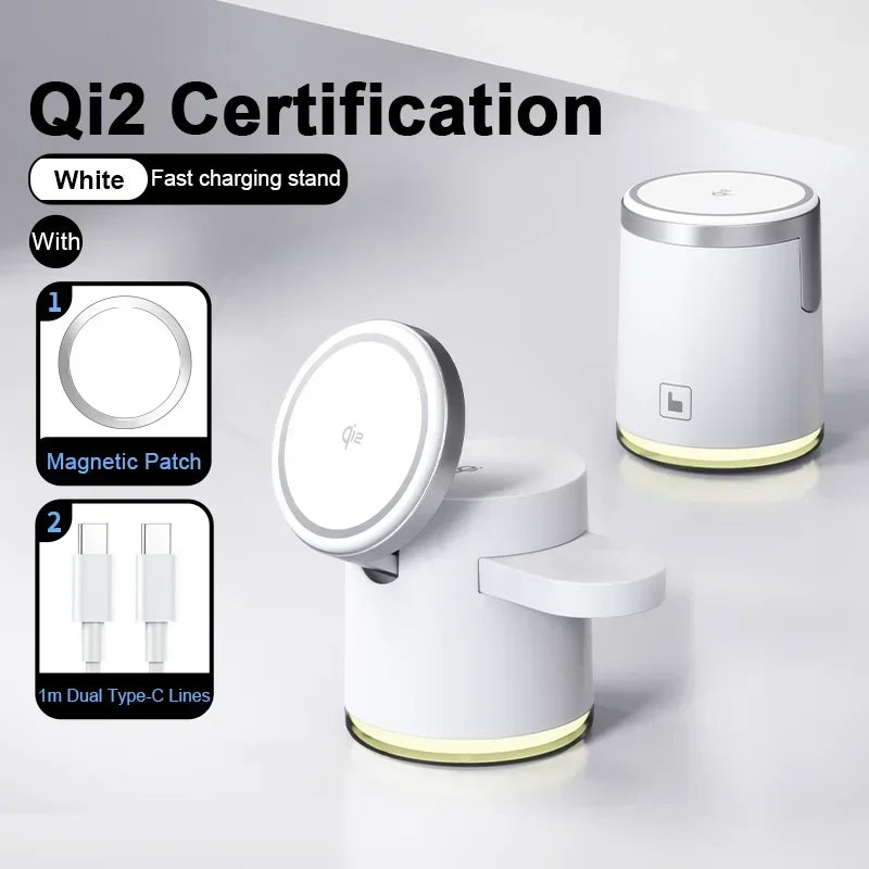2024 New Qi2 Wireless Charger 3-in-1 Fast Charging Station Stand Folding Holder for iPhone 16 15 14 Pro Max Airpods Apple Watch