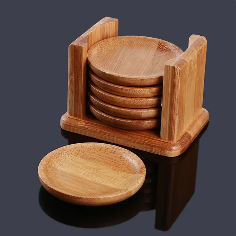 6PCS Round Shape Bamboo Coaster Cup Rest   for Glass Cups Tea Cup Coffe Mug Bottle Water Holder Natural Home Decor