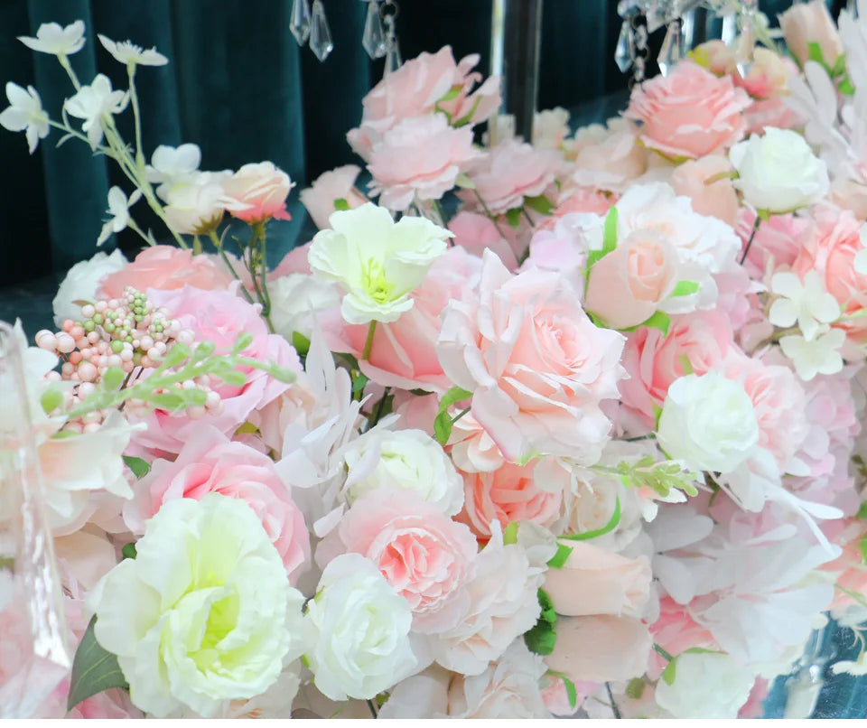 White Wedding Backdrop Decor Rose Floor Flower Runner Event Table Centerpieces Ball Pink Floral Strip Arrangement Party Props