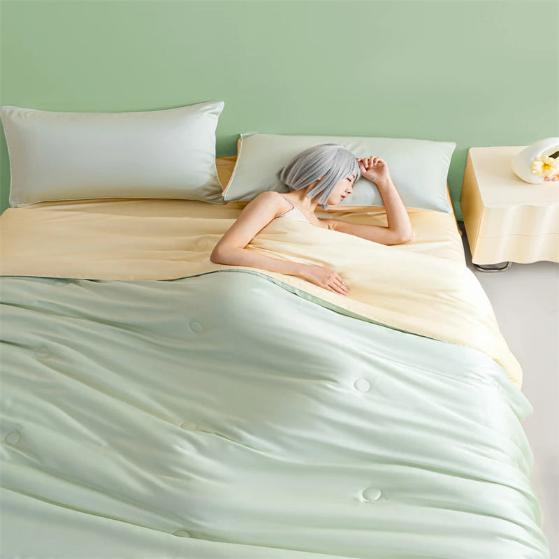 New Cooling Sensation Summer Duvet Brings Coolness Washed Ice Silk Blanket Instant Cool Quilt All Ages Silky Touch Comforter Set