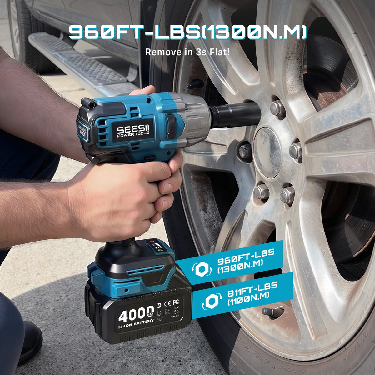 SEESII WH860 1300N.m 3-in-1 Impact Wrench &amp; Cordless Drill