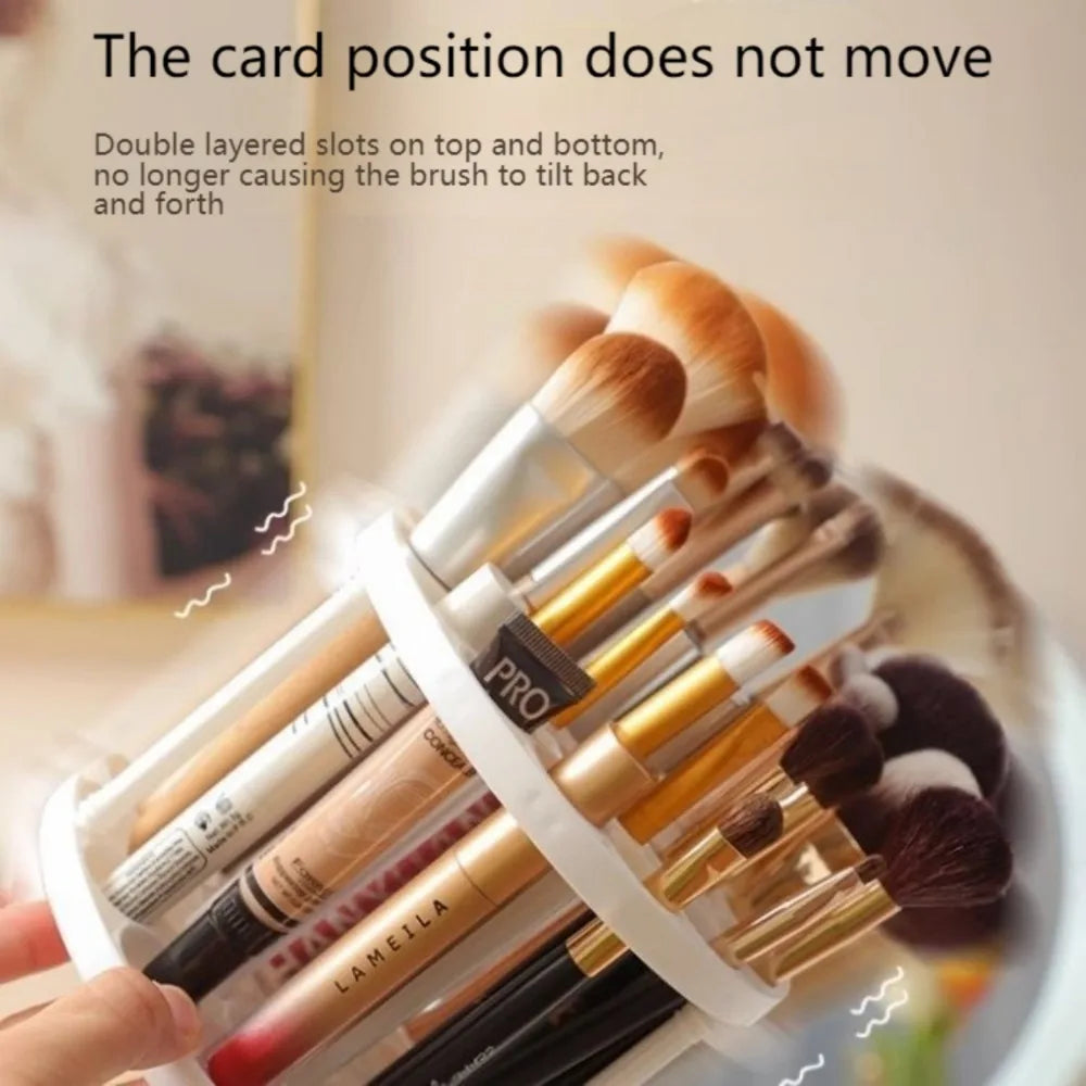 360° Rotating Brush Holder - Sleek White Plastic Organizer Large Capacity Makeup Brush Storage Bucket, Multi-Functional Rack