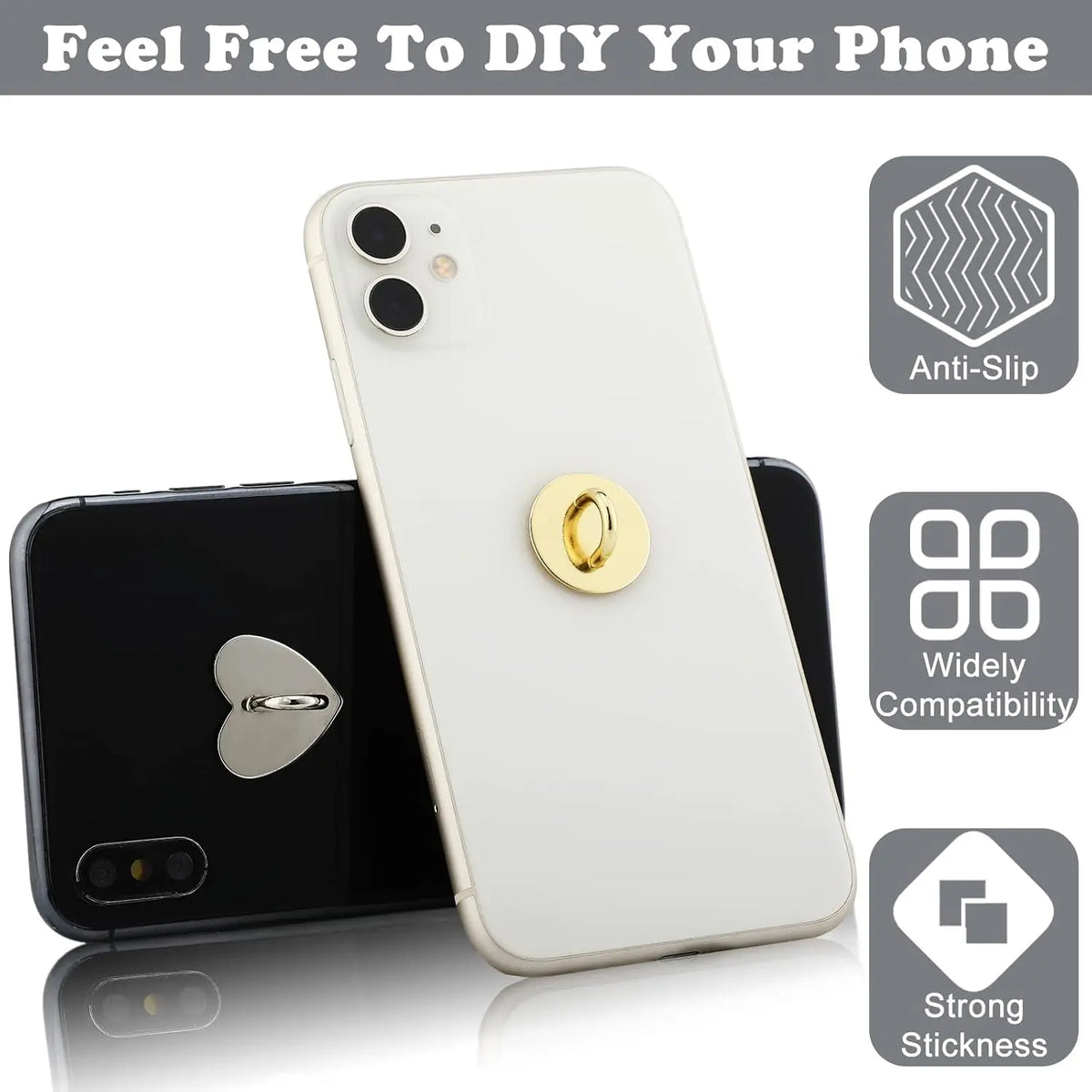 Adhesive Metal Heart Phone Charm Holder Mobile Phone Case
