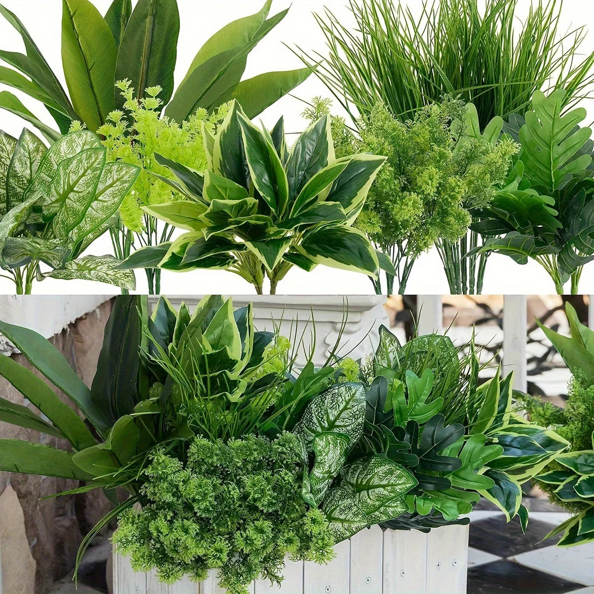 9pcs Outdoor Faux Plastic Greenery Leaf Plant for Garden Porch