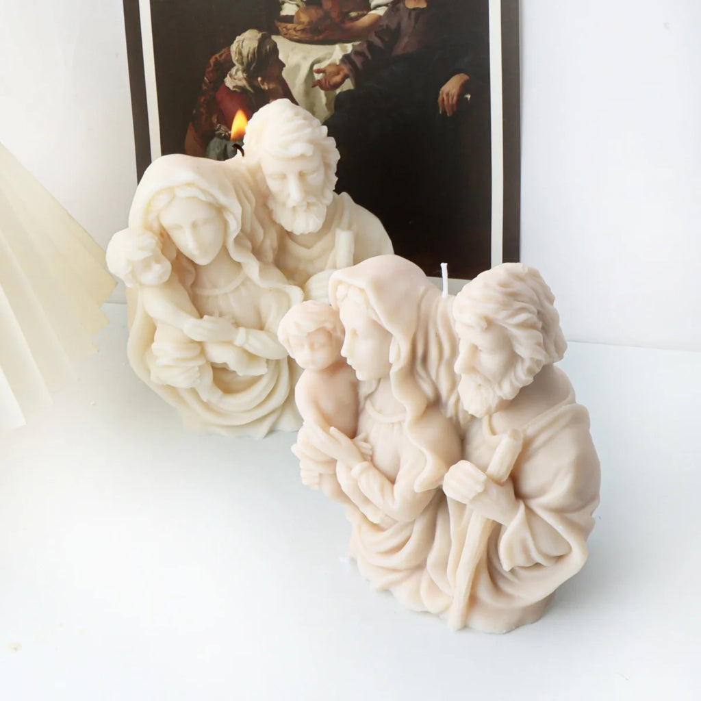 3D Holy Family Statue Silicone Mold Jesus Virgin Mary Baby Family with Three People Candle Resin DIY Tool Religion Home Decor