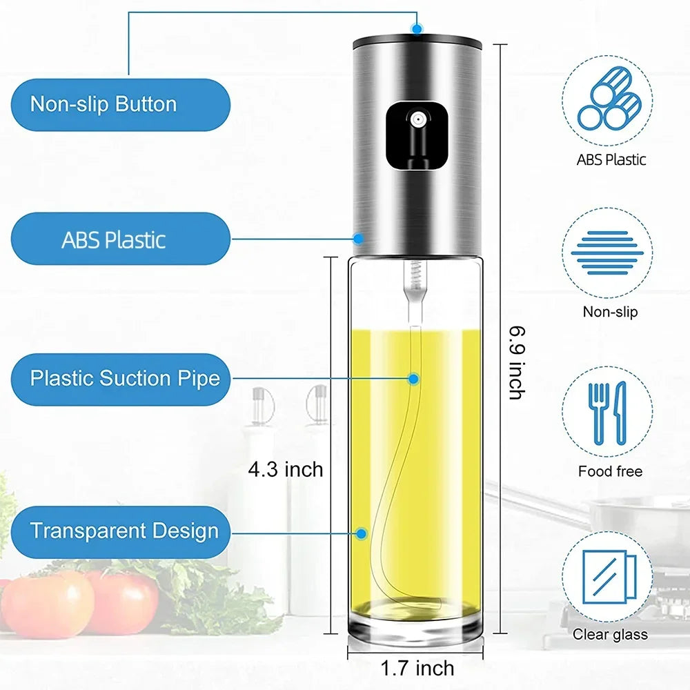 New Stainless Steel Oil Dispenser Glass Silicone Wrap Grill BBQ Sprayer Pot Gravy Boats Tools for Cooking Olive Oil Spray Bottle
