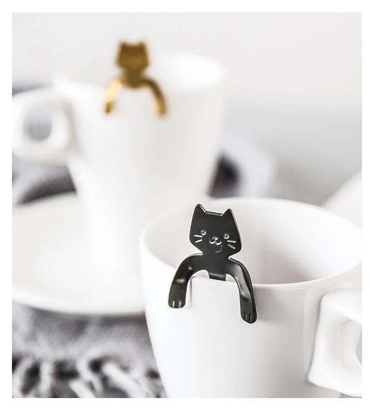 4pcs/set Stainless Steel Mini Cat Kitten Design Stainless Steel Coffee/Tea/Dessert/Drink/Mixing/Milkshake Spoon Flatware Gadgets