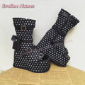 Vintage Polka Dot Platform Summer Boots Peep Toe Multi Buckle Mini
