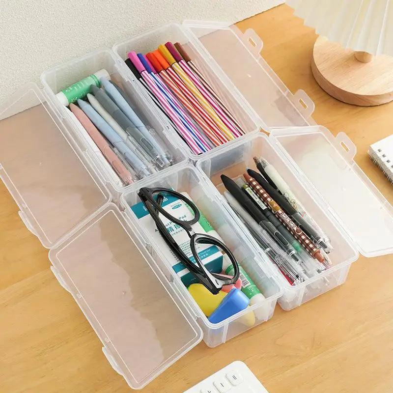 Black Desk Organizer Transparent Plastic Storage Box With Lid For Pens Pencils Markers School Supplies & Office Organization