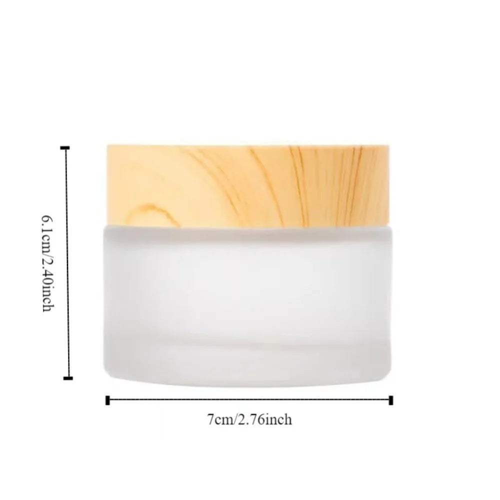 Durable Wood Grain Lid Frosted Glass Cream Jar Screw Cap Cosmetic Container Jar Cream Bottle Round Scrub Sub-bottling Skin Care