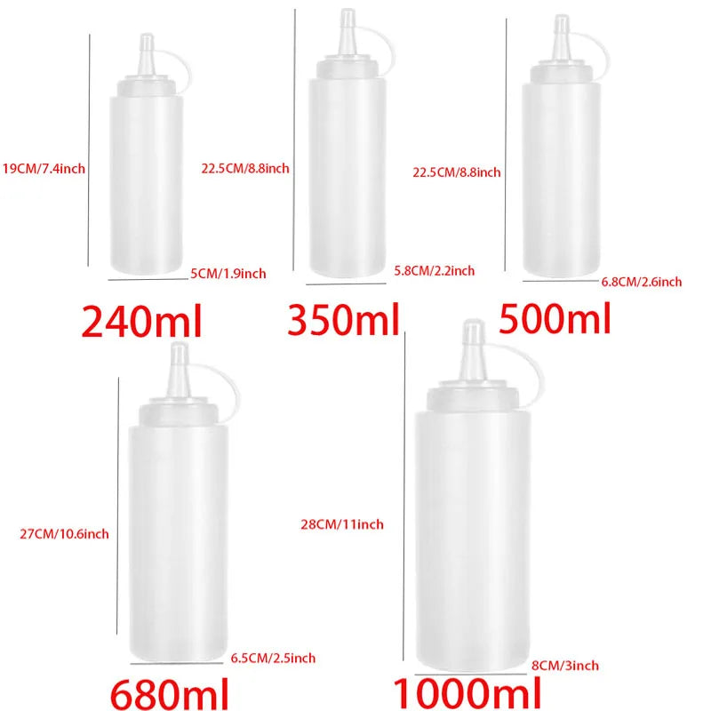Large Squeeze Condiment Bottles with Nozzles Ketchup BBQ Sauces