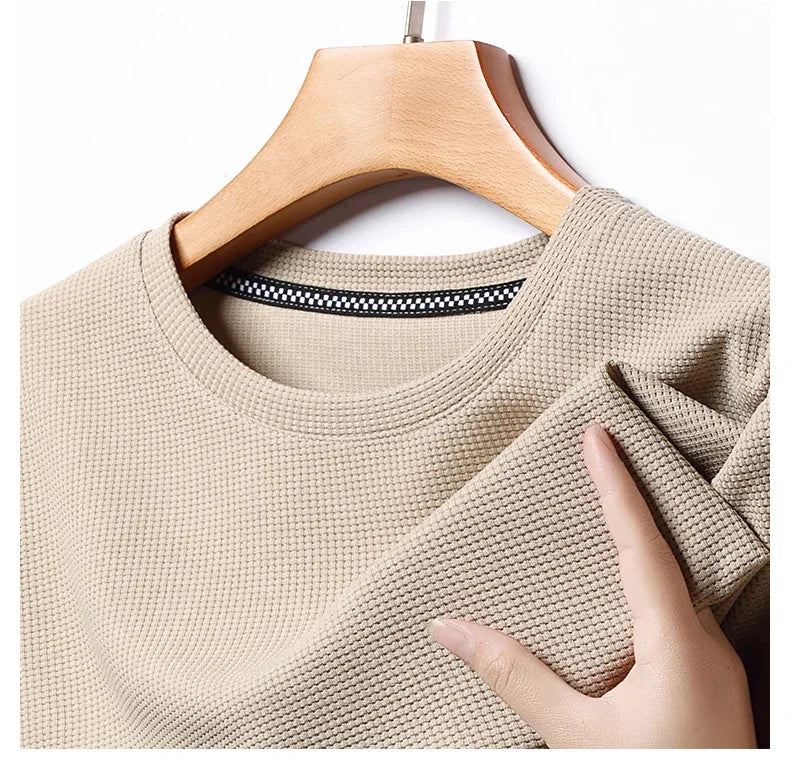 Summer Waffle Round Neck Short Sleeved T-Shirt for Men's Short