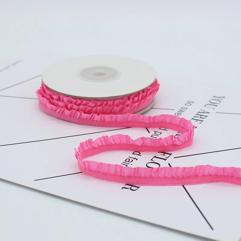 5yards 10mm Lace Elastic Ribbon Nylon Ruffled Pleated Elastic Band For Bra Waist Band Garment Lace Trim DIY Sewing Accessories