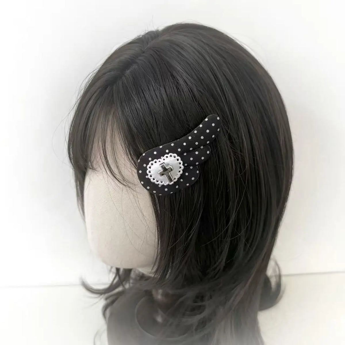 Vintage Y2K Polka Dot Wing Hair Clip Cross Rose Heart Japanese