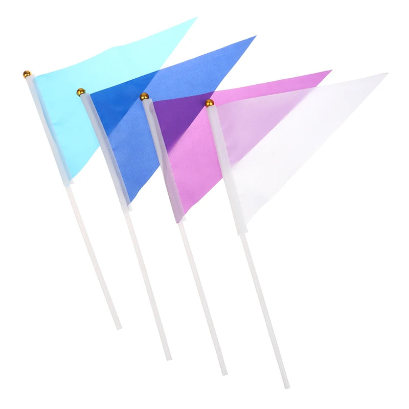 10Pcs Colorful Triangular Flags With 10 Plastic Flagpoles Hand-Held Small Colorful Flags For Marking Garden Lawn Yard Supplies