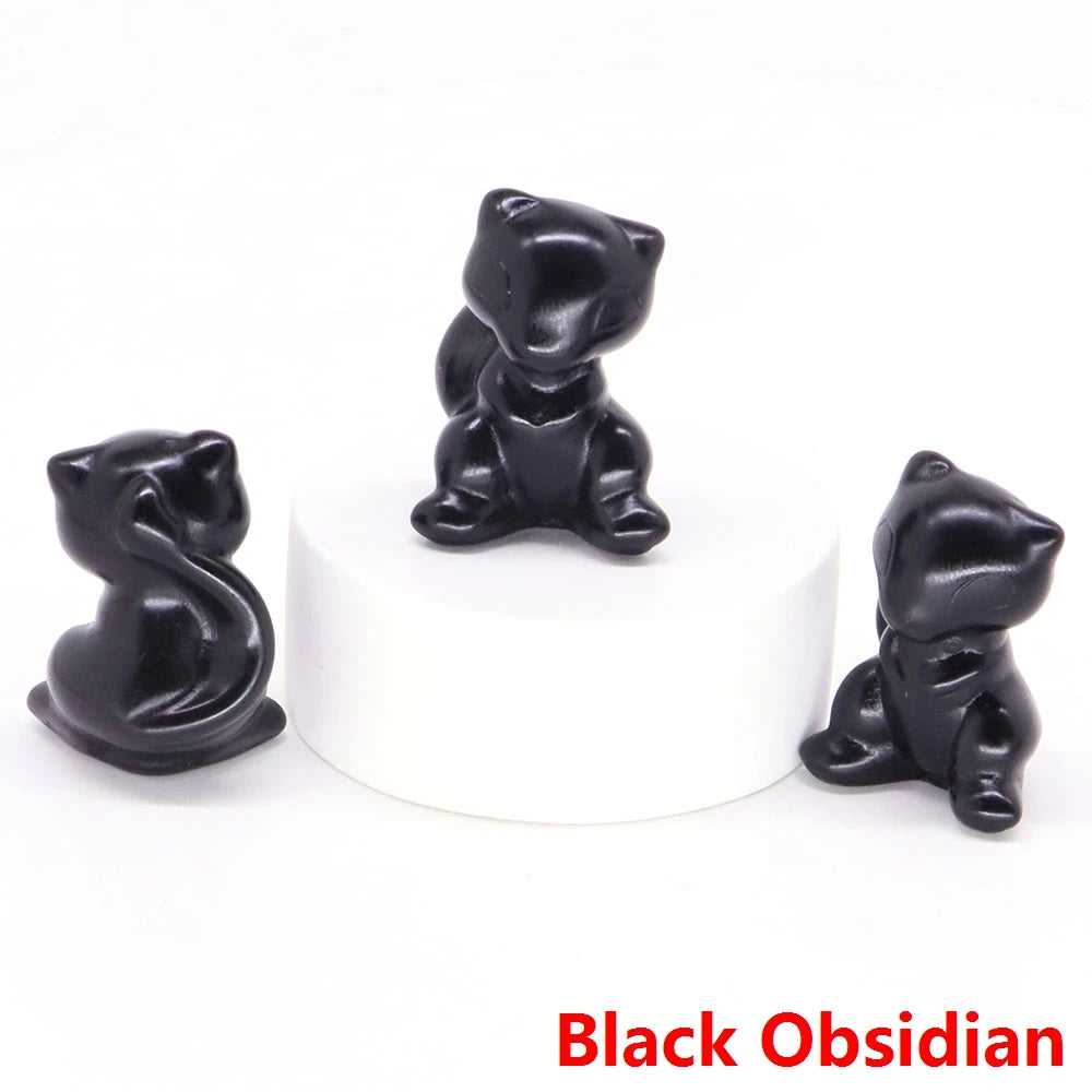 30mm Cartoon Alien Cat Statue Natural Healing Crystals Stone Carving Cute Animal Figurine Crafts Home Decor Ornament Kids Gifts