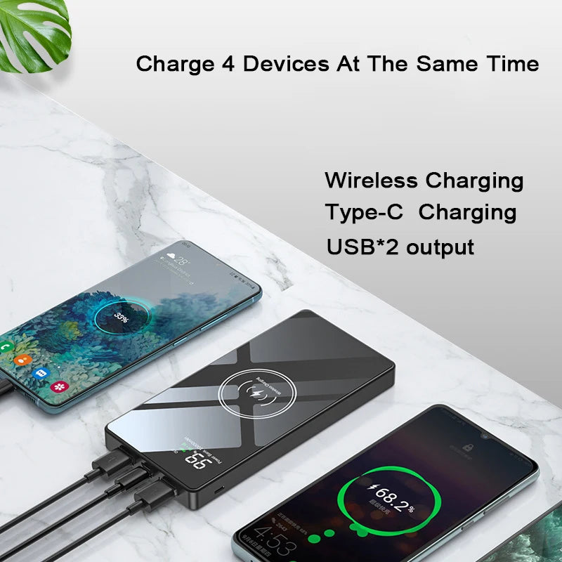 Wireless Charger Power Bank mirror Portable Battery Charger for iPhone 15 Xiaomi Huawei 20000mAh 22.5W  Fast Charging Powerbank