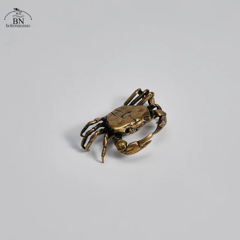 60G Brass Crab Small Statue Ornament Copper Handmade Antique Animal Miniature Figurine Office Desk Decoration Home Decor Craft
