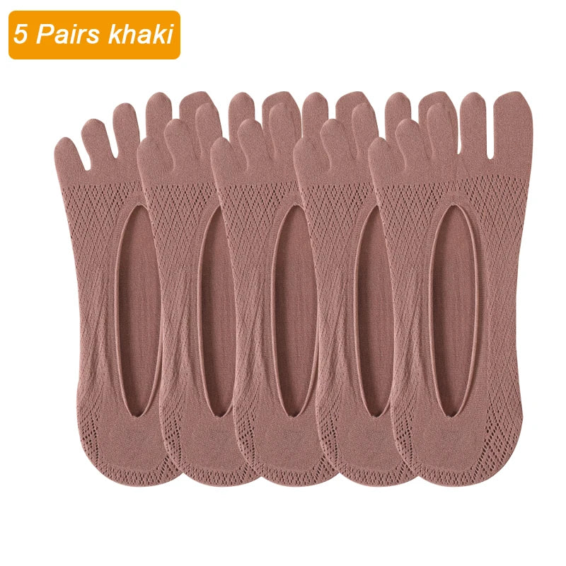 5Pairs Men's Socks Mesh Invisible Breathable Sweat-absorbing Short Sock Non slip New Five Toe Socks High Quality