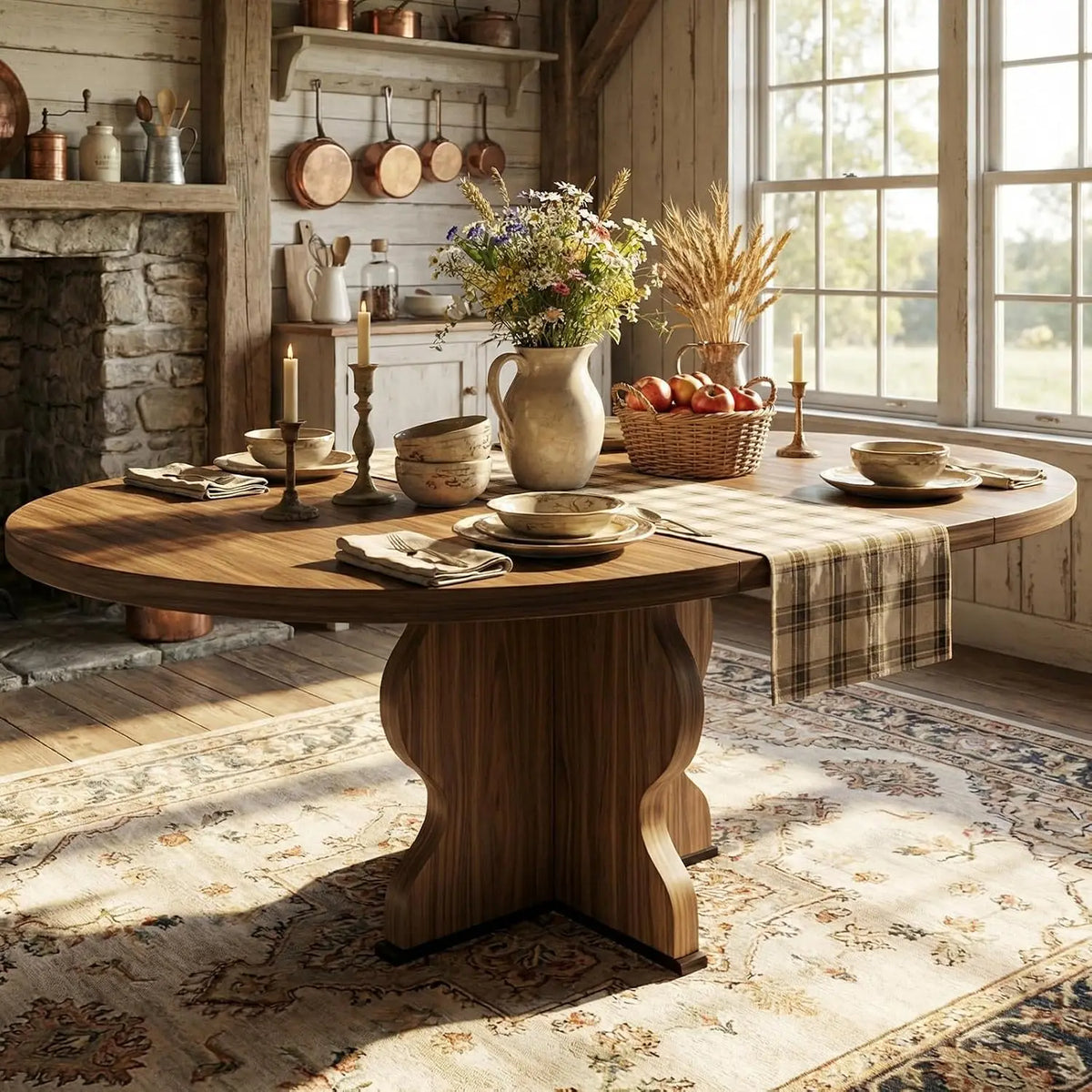 47"-63" Extendable Round Dining Table for 4-8