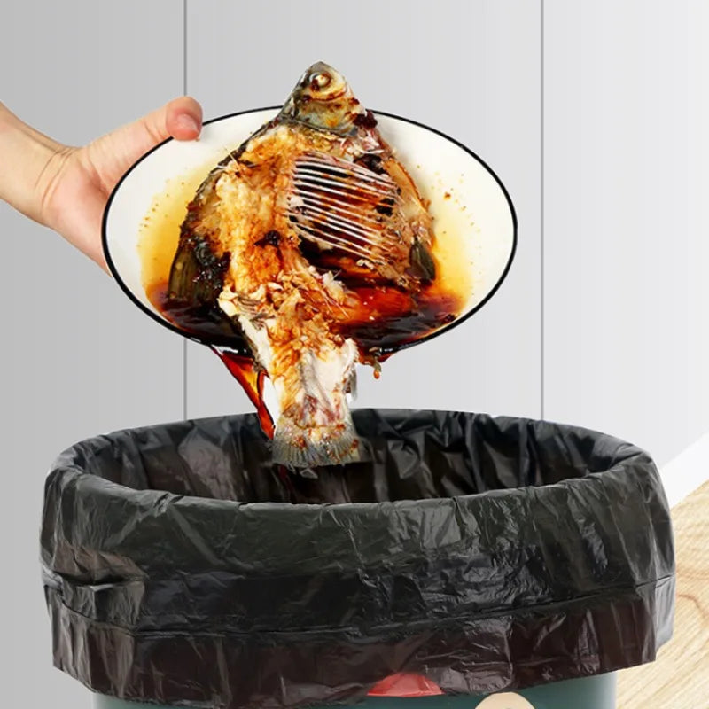 1/5 Rolls Thick Black Leak-Proof Drawstring Trash Bags - Durable Vinyl Easy-Seal for Bathroom/Kitchen/Outdoor/Restaurant/Hotel