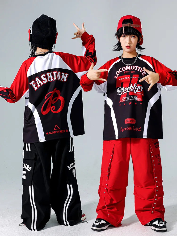 Boys Hip Hop Cool Sweatshirt Vest Cargo Pants Girls Fashion Jazz Street Dance Costume Children Clothes Set Kids K-pop Streetwear