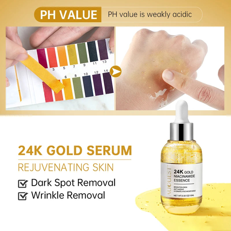 24k Gold Niacinamide Face Serum Whitening Moisturizing Dark Spot Removal Hyaluronic Acid Rejuvenation Facial Serum Skin Care