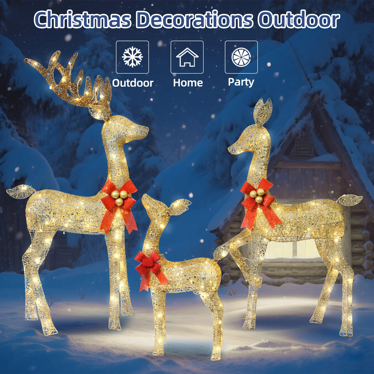 3D 3-Piece Outdoor Reindeer Christmas Decorations