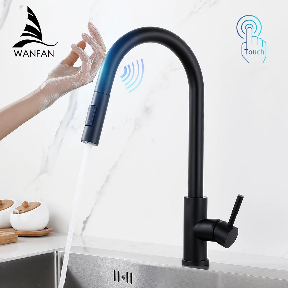 Black Smart Touch Kitchen Faucet Crane For Sensor Kitchen Water Tap Sink Mixer Rotate Touch Faucet Sensor Water Mixer 1015