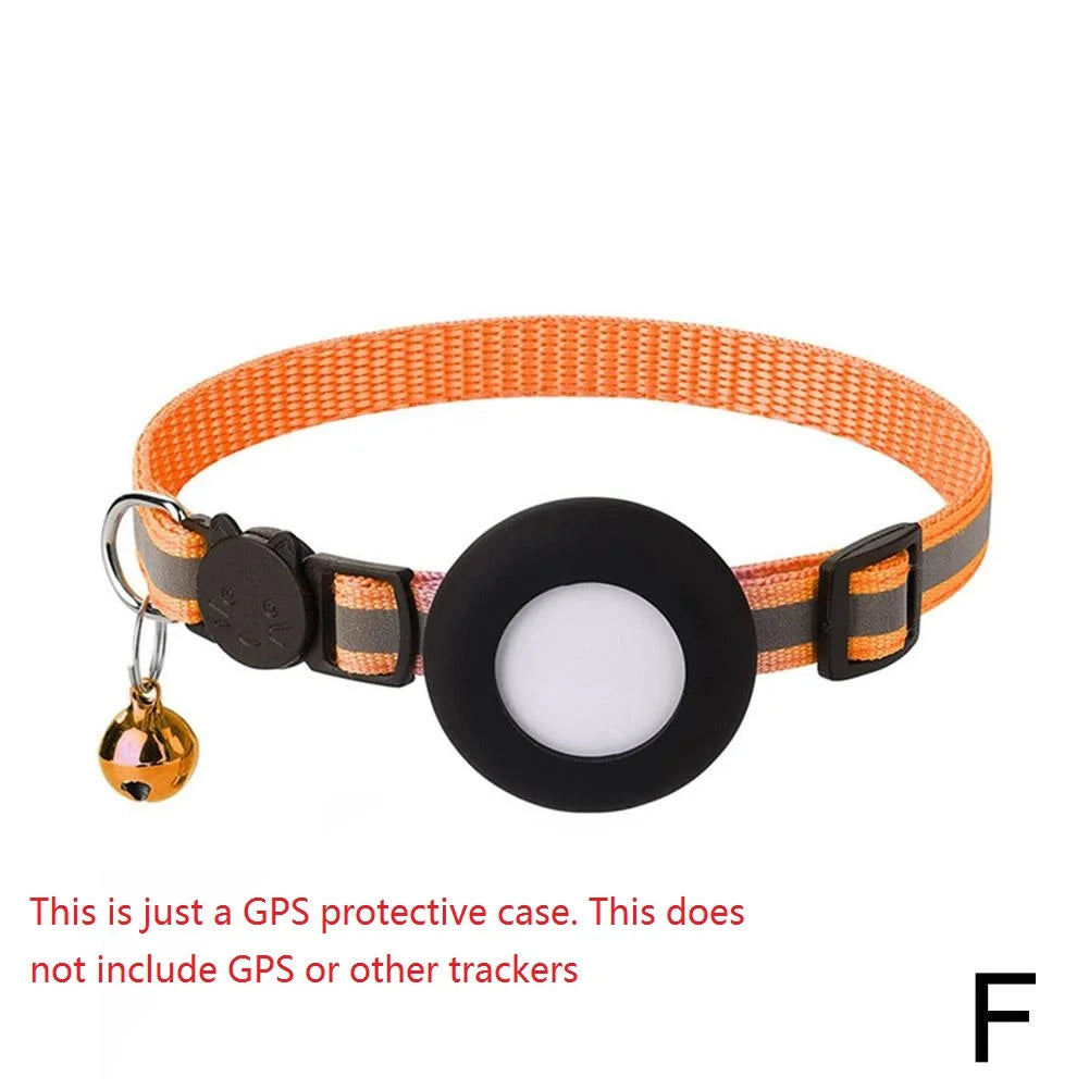 Pet Cat GPS Protective Sleeve With Bell Cute Reflective Cat Collar Address Night Tracking Cover Anti-Lost Cat Necklace
