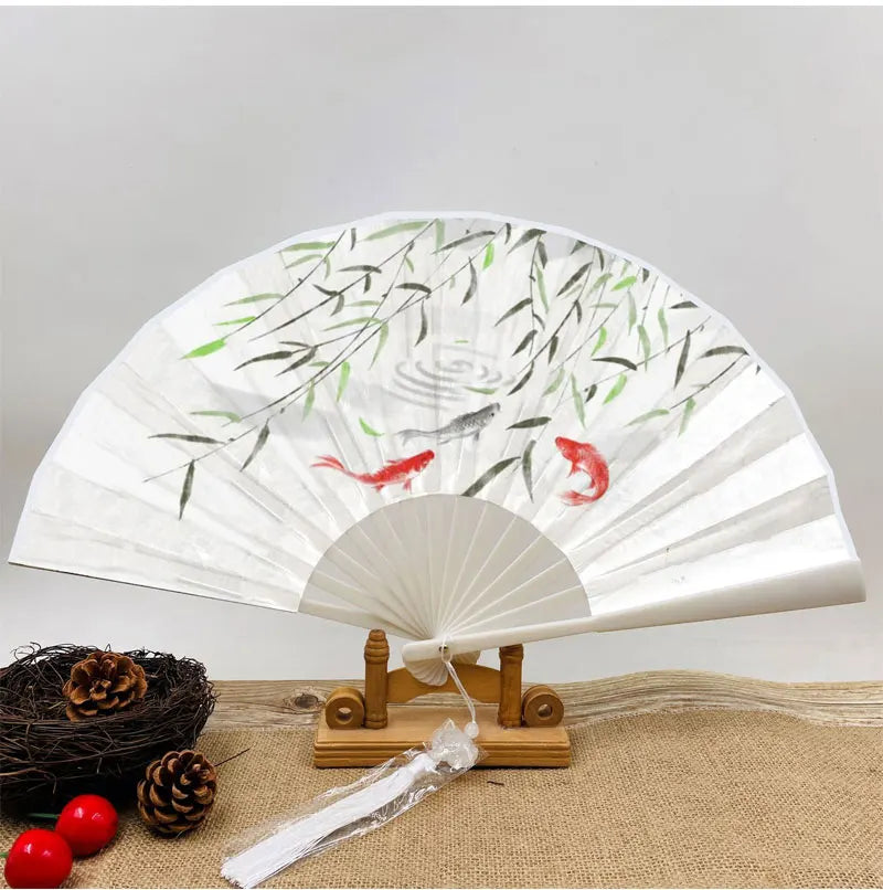 With Tassel Art Craft Style Foldable Hand Fan Portable Folding Fan Wedding Party Photo Props Guest Gifts Home Decor Craft