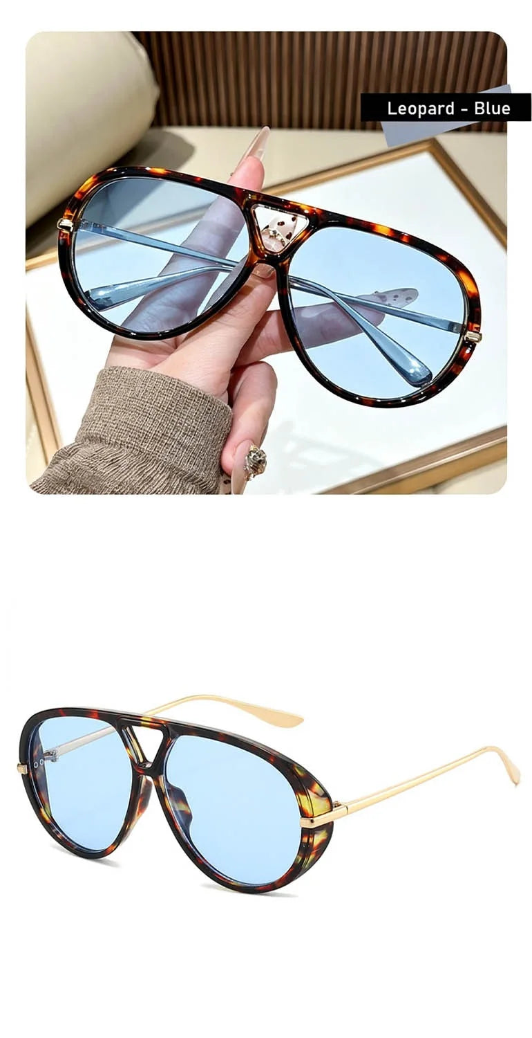 QVQV Oversized Trendy Leopard Green Sunglasses Women Summer Fashion Thick Frame Pilot Sun Glasses Luxury Brand Outdoor Shades