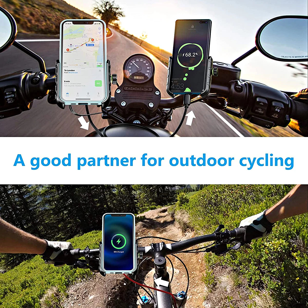 Motorcycle Phone Holder Wireless Charger Moto Motorbike Mirror Mobile Stand Support USB-C Fast Wireless Charging Cellphone Mount