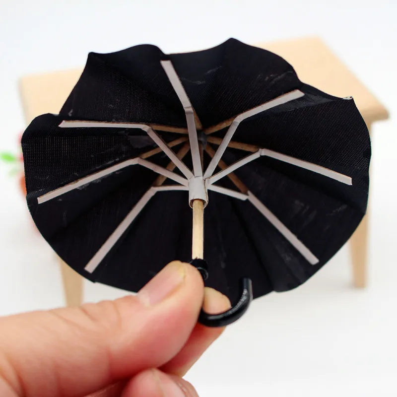 Dollhouse Black Umbrella Openable 1:12 1:6 Scale Life Scene Simulation Miniature Retro Ornament Home Decor Doll Accessories