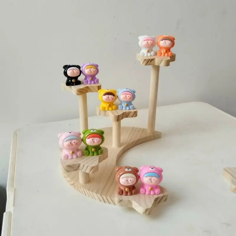 Home Storage Wood Handmade Storage Holders Desktop Doll Handmade Character Blind Box Ladder Storage Display Stand Organizer