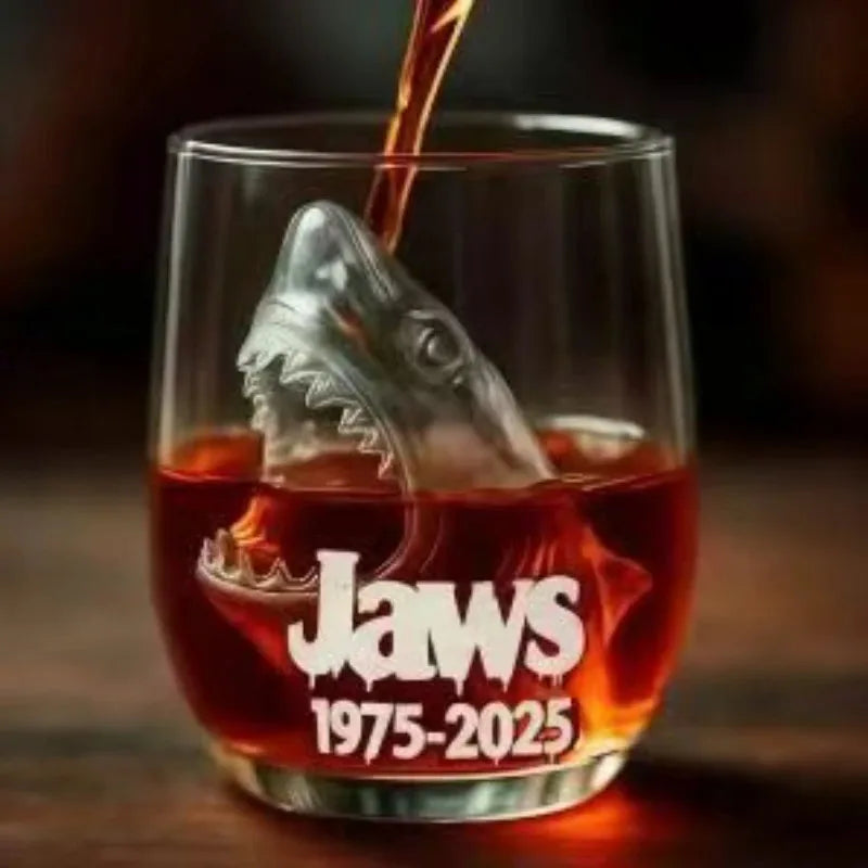 3d Great White Shark Movie Souvenir Glass Cup Transparent Ocean Animal Shaped Whiskey Beer Drinkwares Home Decorations Statues
