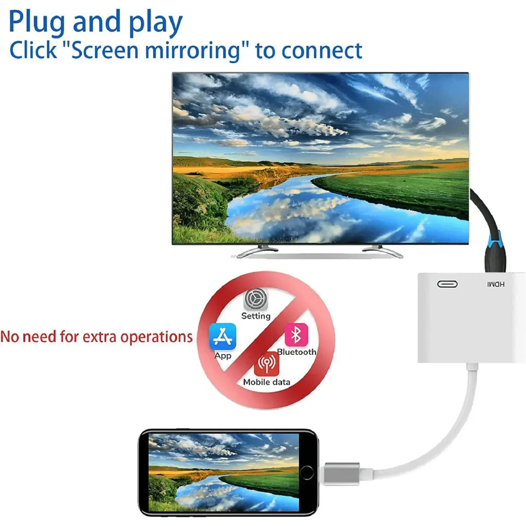 1080P Screen Converter Phone to HDMI-Compatible Adapter for iPhone