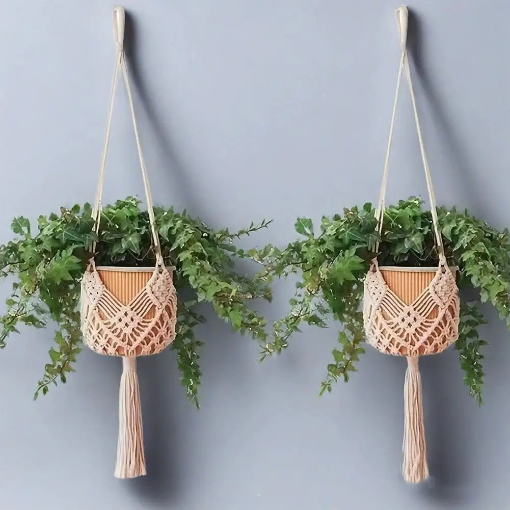 Macrame Plant Hanger Handmade Cotton Rope Hanging Basket Boho Style Planter Holder for Indoor & Outdoor Home Decor