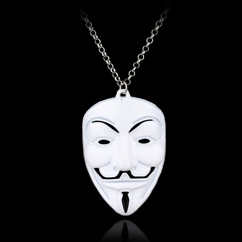 Moive Jewelry V for Vendetta Anonymous Mask Hip Hop Pendant Hacker Mask Alloy Necklace Fashion Llavero 4 Colors