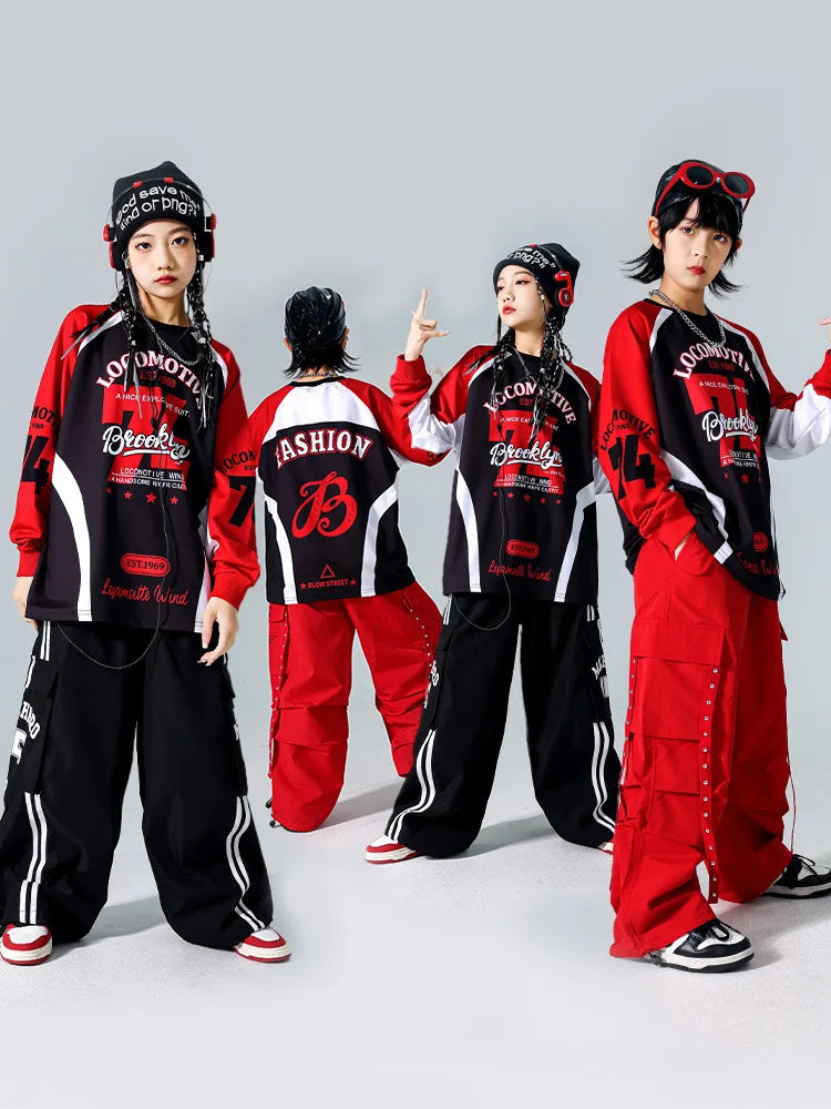 Boys Hip Hop Cool Sweatshirt Vest Cargo Pants Girls Fashion Jazz Street Dance Costume Children Clothes Set Kids K-pop Streetwear