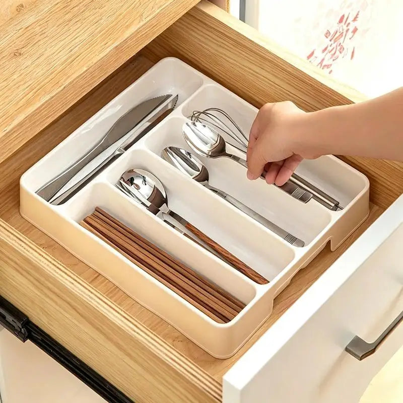 Flatware Organizer White Plastic Stackable Multi Compartments for Kitchen Drawer Pantry Cutlery Silverware Storage Holder