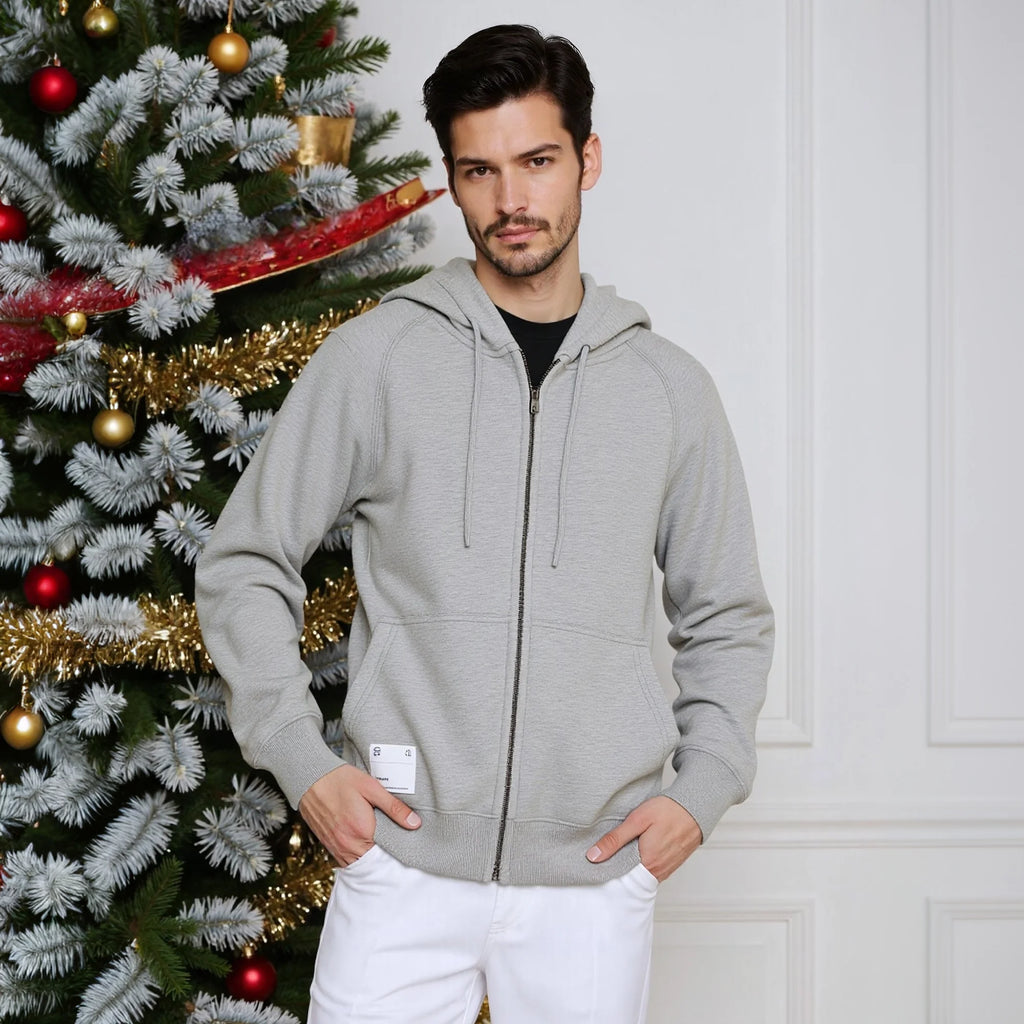 Solid Color Hoodie Men Fashion Zip Up Long Sleeve Oversized - - 3
