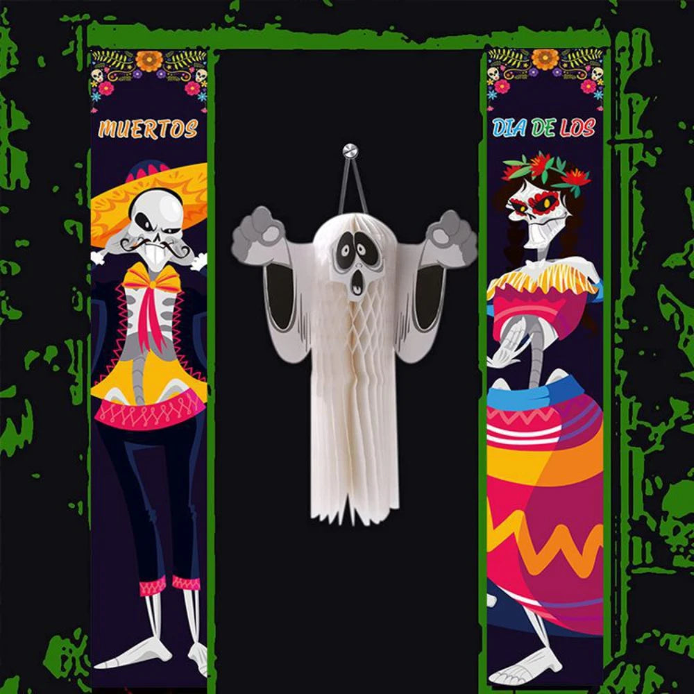 Halloween Decorative Props Mexican Day of the Dead flag Hanging Outdoors Hanging Porch Sign Halloween Welcome Signs Home Decor