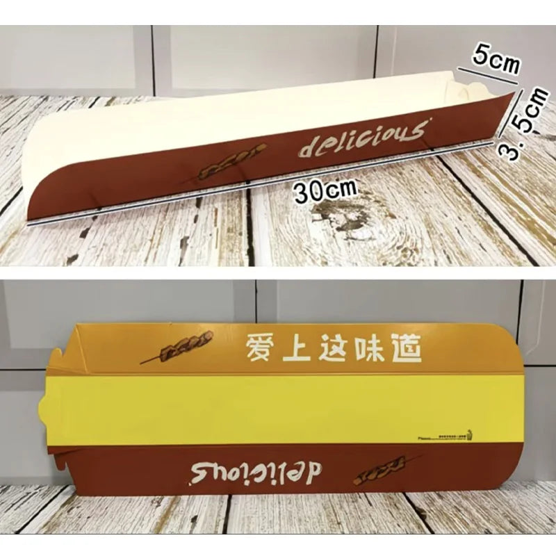 100pcs French Fries Packaging Paper Box Disposable Long Potato Chips Snack Baking Food Packing Holder