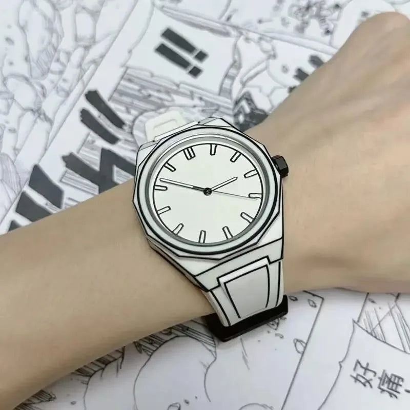 2D Sketch Line Men's Watch Fashion Minimalist Dial Silicone Strap