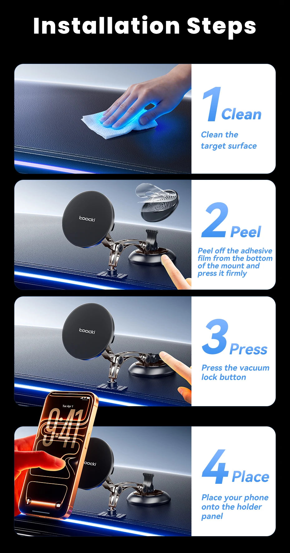 Toocki Magnetic Car Phone Holder 15W Wireless Charger Dual Pivot Mount Car Phone Stand for iPhone 17 16 15 Pro Max for Magsafe