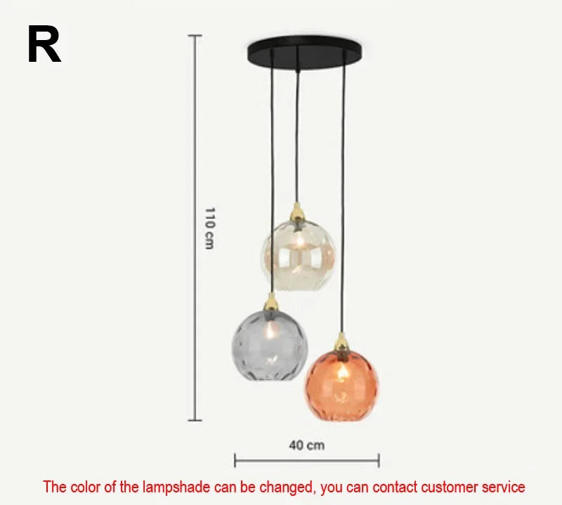 Modern Colored Glass Ball Lustre Pendant Lights Nordic Water Grain Restaurant Kitchen Hanging Light Fixture Bedroom Bedside Lamp