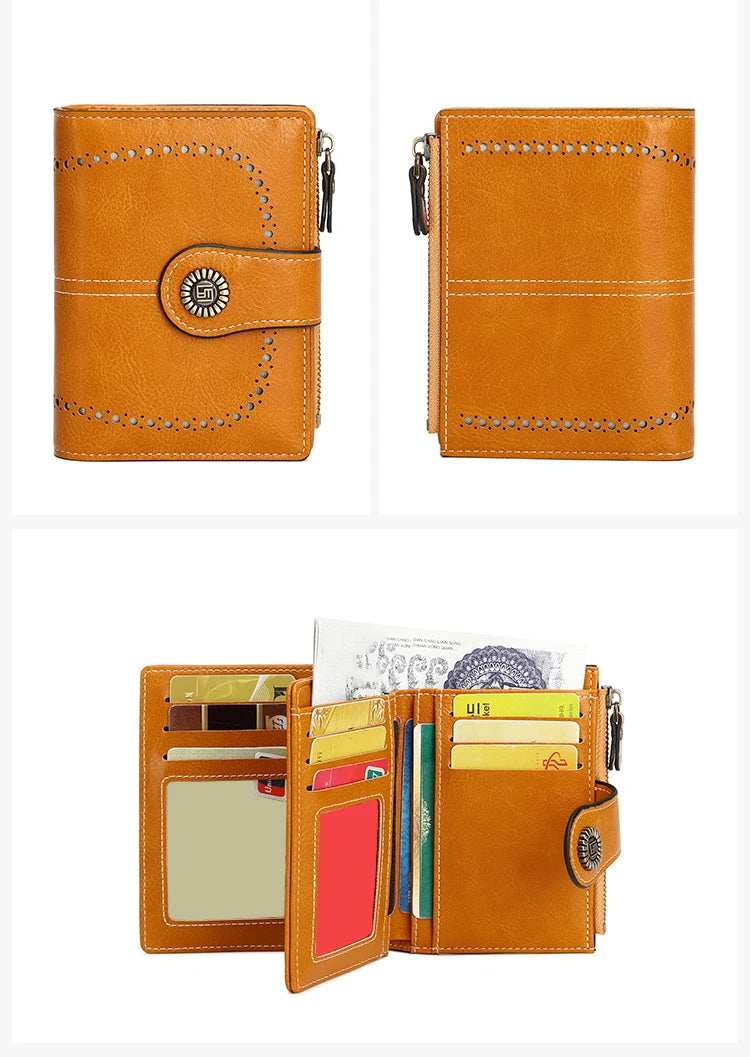 RFID Anti-Theft Retro Wallet for Women, Multi-Card Zipper, Zipper Buckle, Fashion Coin Wallet, Multi-functional Short Wallet