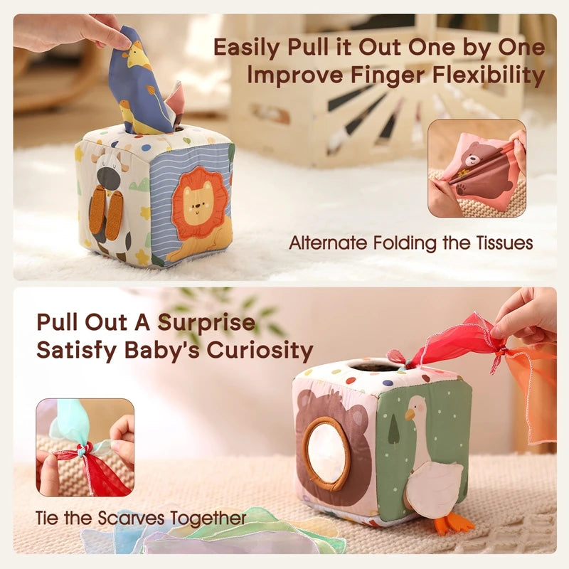 Montessori Cloths Toys Magic Cotton Animal Tissue Box Kids