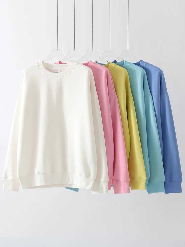 Streamgirl Cotton Basic Sweatshirt Women Oversized Yellow Pullovers Loose Casual Tops Spring Colorful Sweatshirts Women Pink